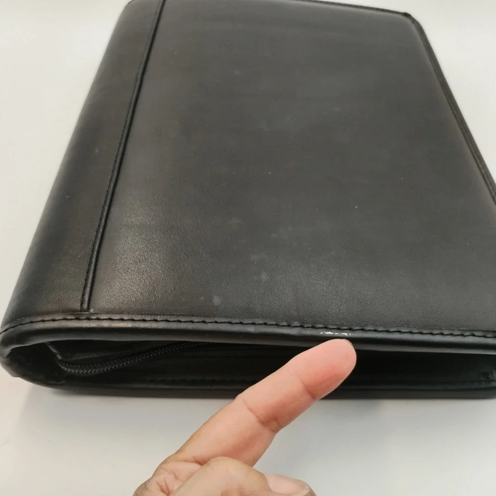 Franklin Planner‎ Classic Leather Zipper Binder 7 Ring Organizer Black 19624.498